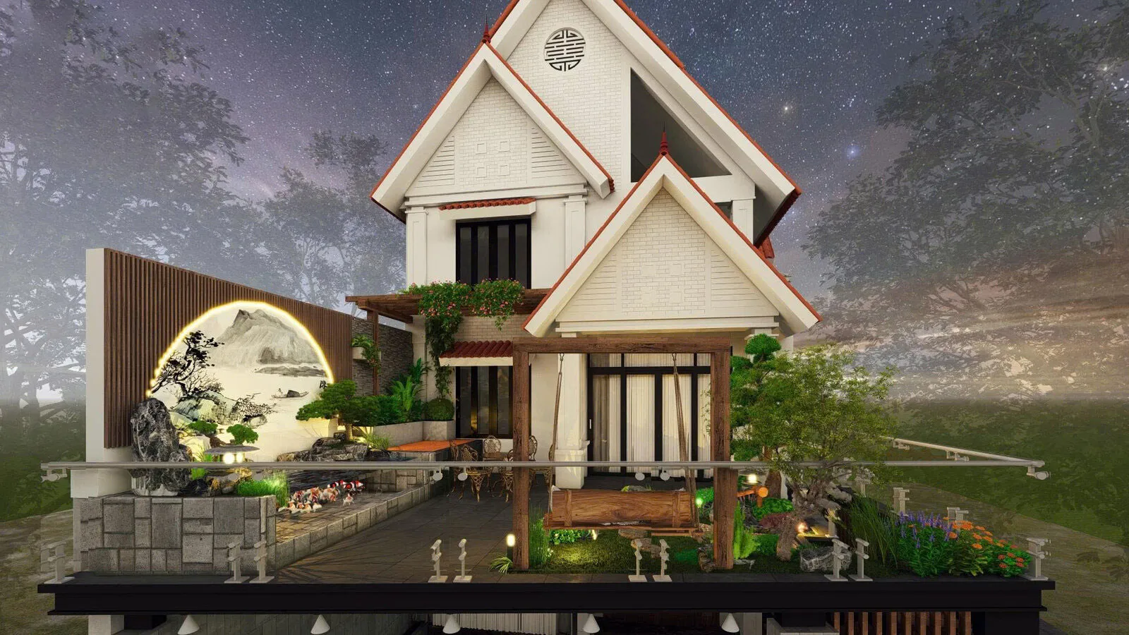 Biệt thự mái Thái với vườn Nhật trên sân thượng tại Bắc Ninh