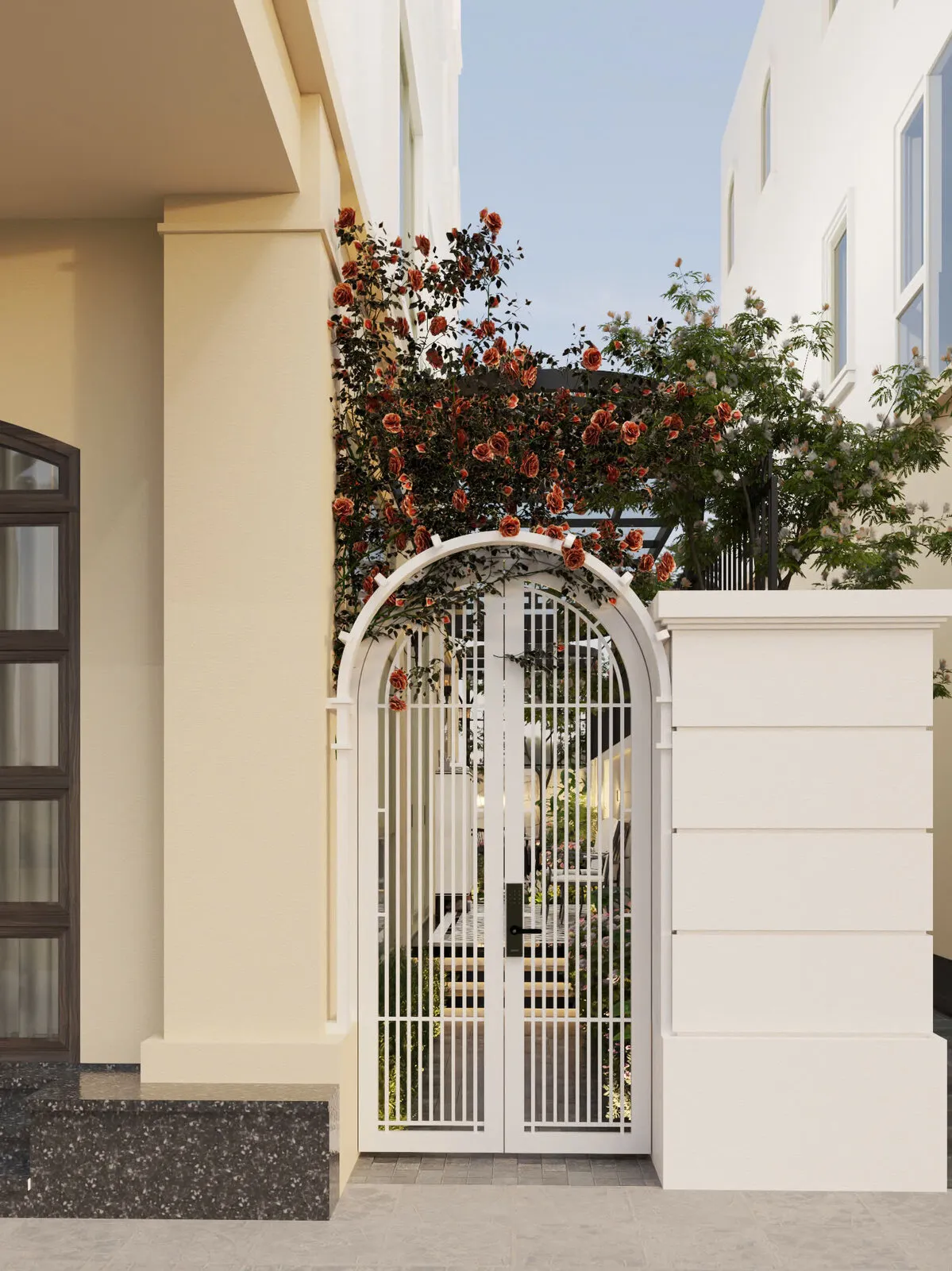 Cổng vòm hoa giấy của nhà phố Chà là 168 tại Vinhomes Ocean Park 2