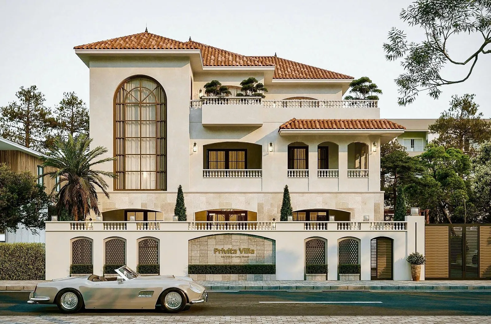 Mặt tiền Địa Trung Hải mái ngói đỏ của Vista Villa tại Phủ Lý